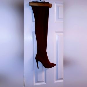 Over the knee red wine color boots